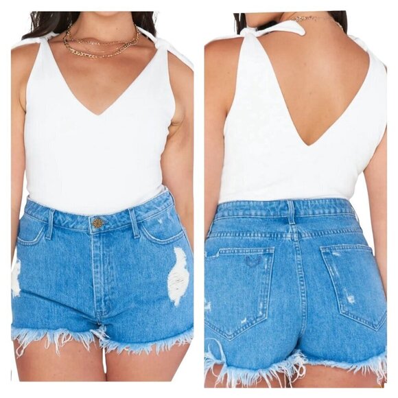 Show Me Your MuMu Tops - Show Me Your Mumu Kylo White Bodysuit Size Small NWT Tie Strap V-Neck